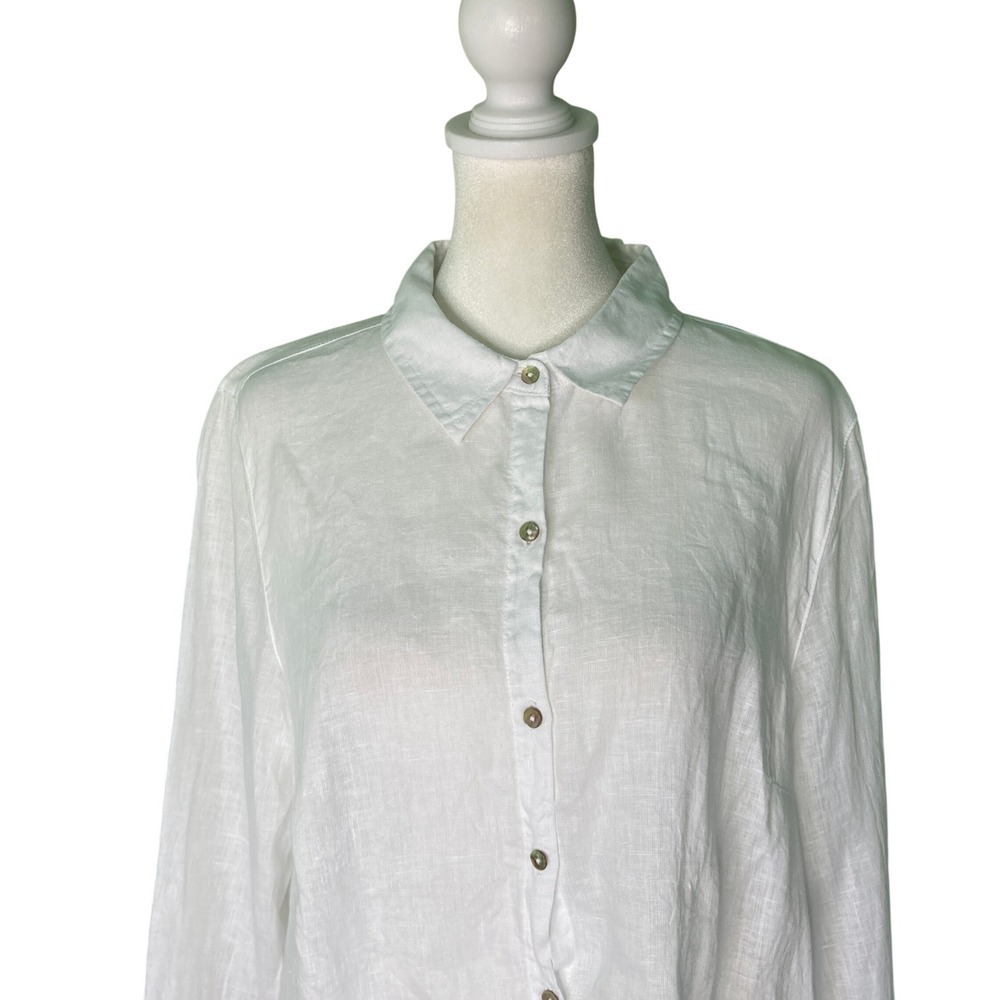 Joie 100% Linen Long Sleeve Shirt White Collar Button Down Beachy Classic Size L - Picture 4 of 14